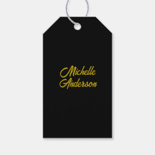 Gold Colour Black Modern Minimalist Handwrite Name Gift Tags
