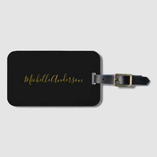 Gold Colour Black Modern Minimalist Handwrite Name Luggage Tag