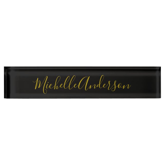 Gold Colour Black Modern Minimalist Handwrite Name Nameplate (Front)
