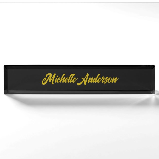 Gold Colour Black Modern Minimalist Handwrite Name Nameplate (Front)