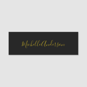 Gold Colour Black Modern Minimalist Handwrite Name Tag