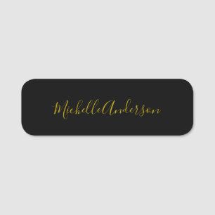 Gold Colour Black Modern Minimalist Handwrite Name Tag