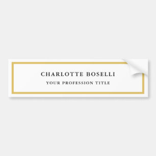 Gold Colour Borders White Minimalist Professional  Bumper Sticker