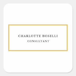 Gold Colour Borders White Minimalist Professional Square Sticker