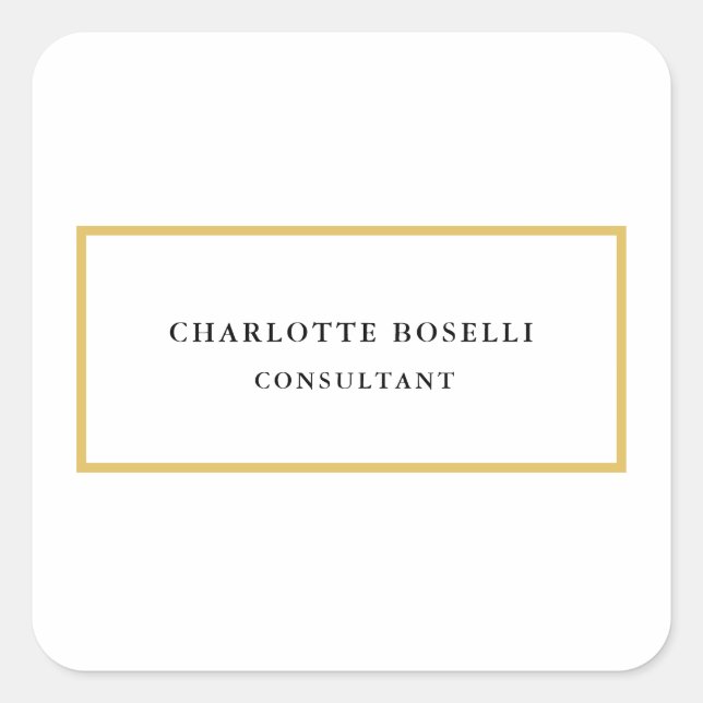 Gold Colour Borders White Minimalist Professional  Square Sticker (Front)