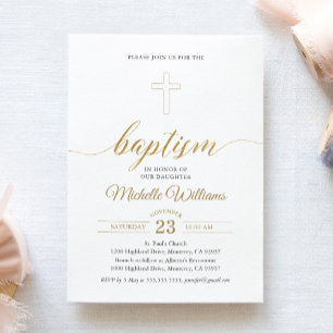 Gold Colour Calligraphy Baptism Invitation