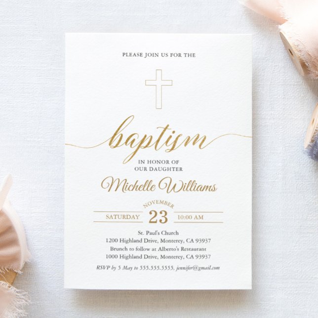 Gold Colour Calligraphy Baptism Invitation (Creator Uploaded)