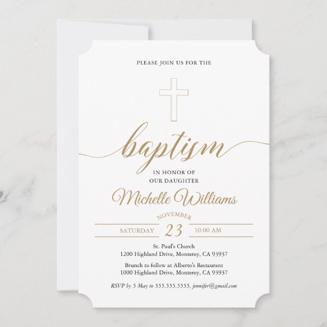Gold Colour Calligraphy Baptism Invitation (Front)