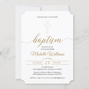 Gold Colour Calligraphy Baptism Invitation