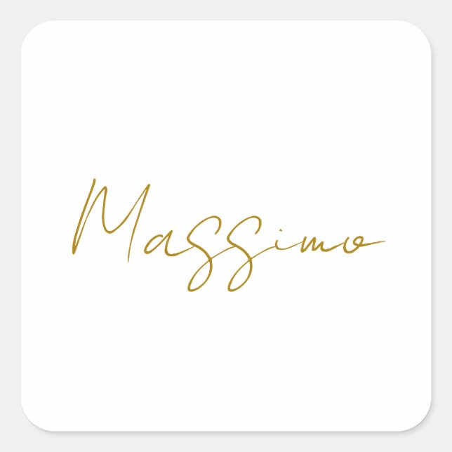 Gold Colour Calligraphy Elegant Plain Name Square Sticker (Front)