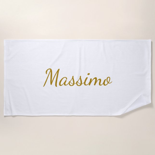 Gold Colour Calligraphy Elegant Plain Simple Name Beach Towel (Front)