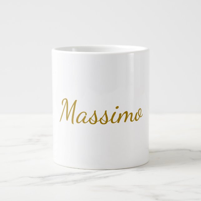 Gold Colour Calligraphy Elegant Plain Simple Name Large Coffee Mug (Front)