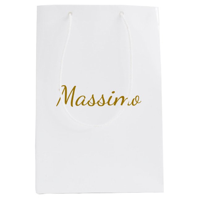 Gold Colour Calligraphy Elegant Plain Simple Name Medium Gift Bag (Front)