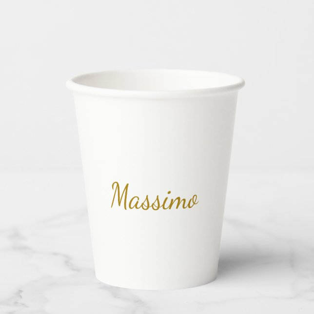 Gold Colour Calligraphy Elegant Plain Simple Name Paper Cups (Front)