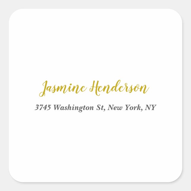 Gold Colour Calligraphy Professional Elegant Square Sticker (Front)