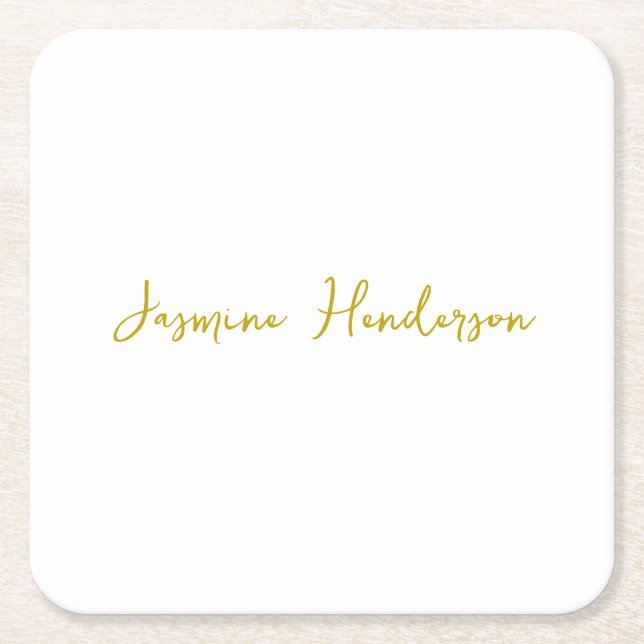 Gold Colour Calligraphy Professional  Square Paper Coaster (Front)