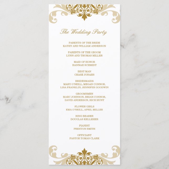 Gold Colour Elegant Ironworks Wedding Rackcard Programme (Front)