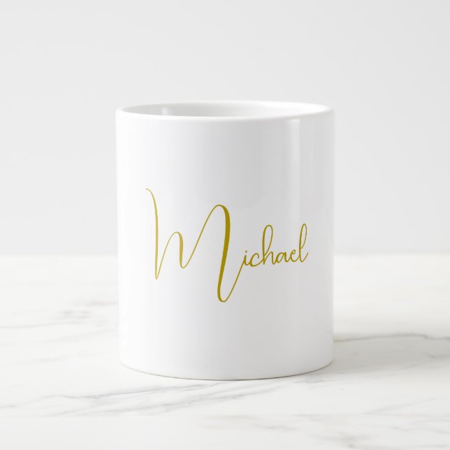 Gold Colour Elegant Stylish Trendy Unique Script Large Coffee Mug (Front)