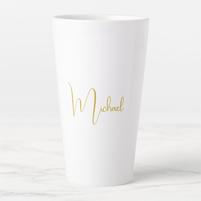 Gold Colour Elegant Stylish Trendy Unique Script Latte Mug (Front)