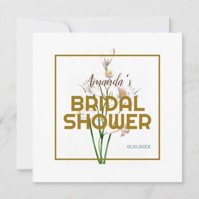 Gold Colour Floral Minimalist Bridal Shower Invitation (Front)