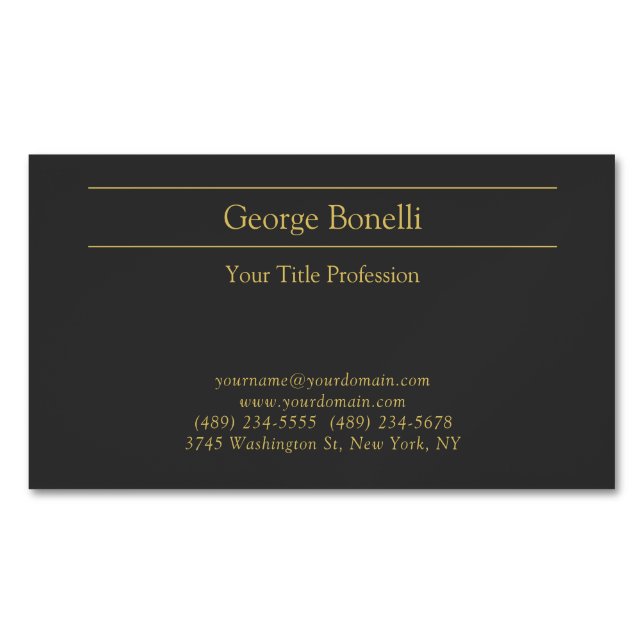 Gold Colour Grey Classical Personal Customise Chic Magnetic Business Card (Front)