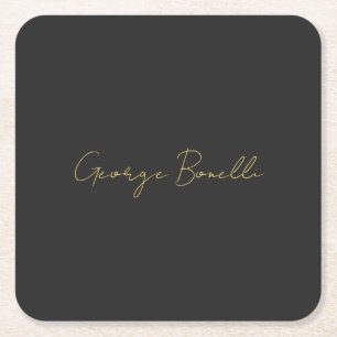 Gold Colour Grey Classical Personal Customise Chic Square Paper Coaster