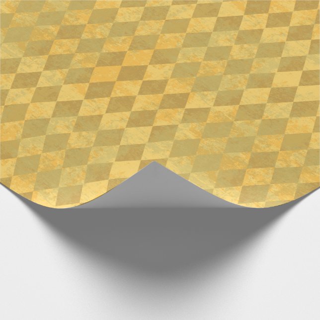 Gold Colour Harlequin Diamond Pattern Wrapping Paper (Corner)