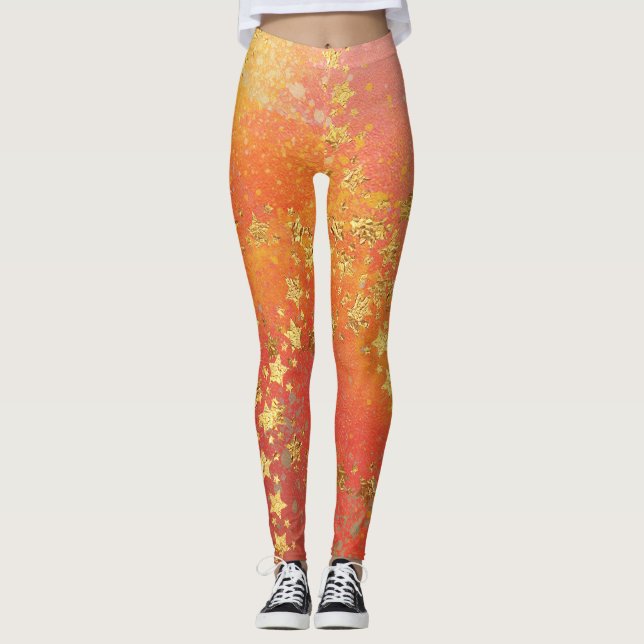 Gold Colour Leggings with Gold Colour Stars (Front)