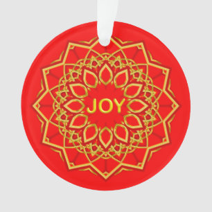 Gold colour mandala flower Joy optional text on Re Ornament