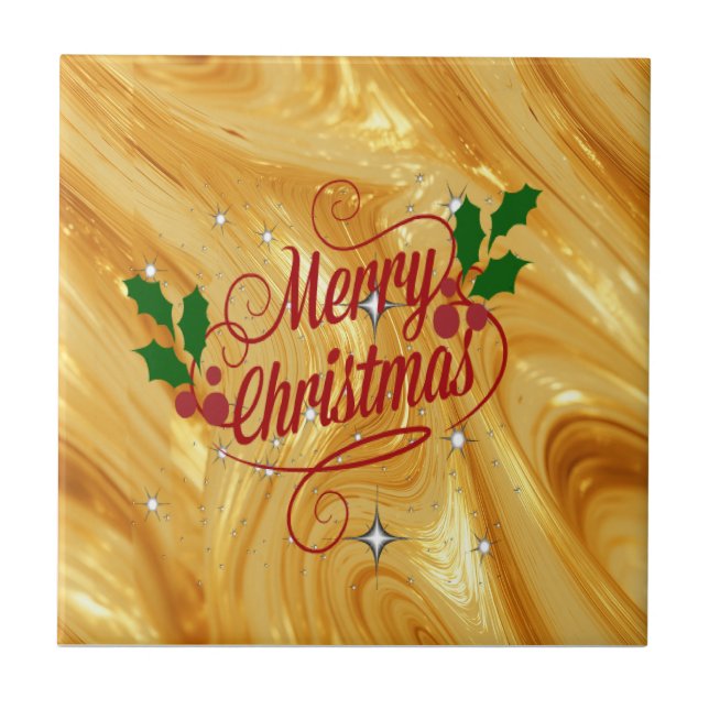 Gold-colour, Merry Christmas, Tile (Front)