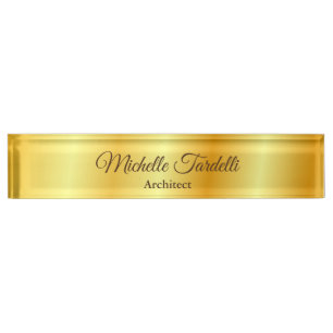 Gold Colour Minimalist Modern Script Calligraphy Nameplate