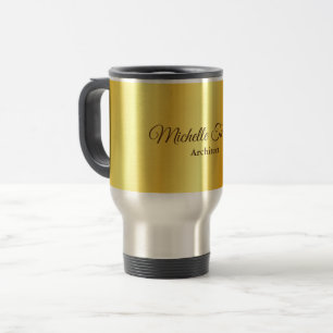 Gold Colour Minimalist Modern Script Calligraphy Travel Mug