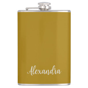 Gold Colour Minimalist Plain Add Name Calligraphy Hip Flask