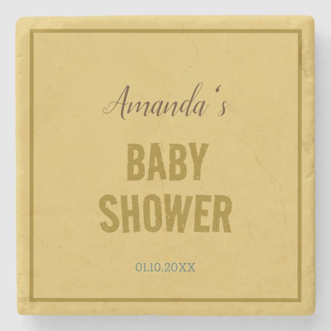 Gold Colour Modern Minimalist Baby Shower Stone Coaster (Front)