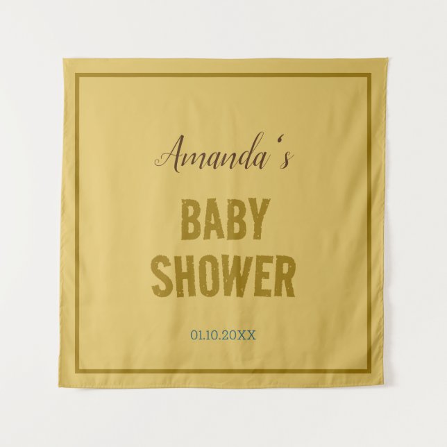 Gold Colour Modern Minimalist Baby Shower Tapestry (Front)