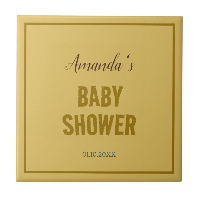 Gold Colour Modern Minimalist Baby Shower Tile (Front)