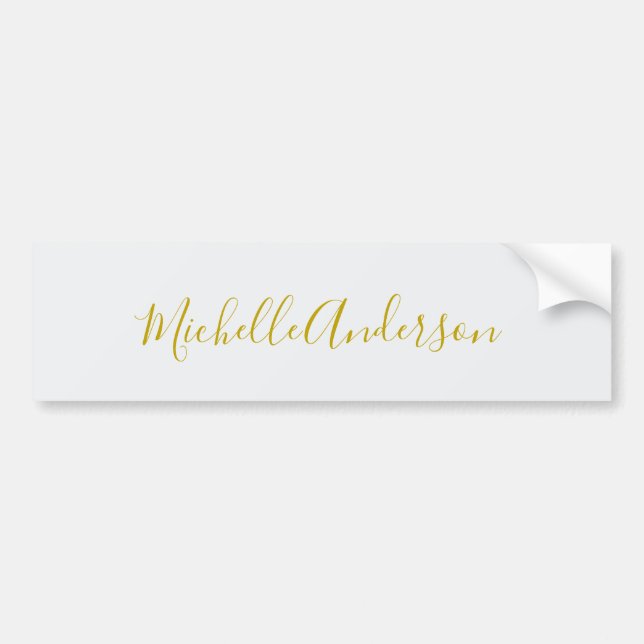 Gold Colour Modern Minimalist Handwriting Name Bumper Sticker (Front)