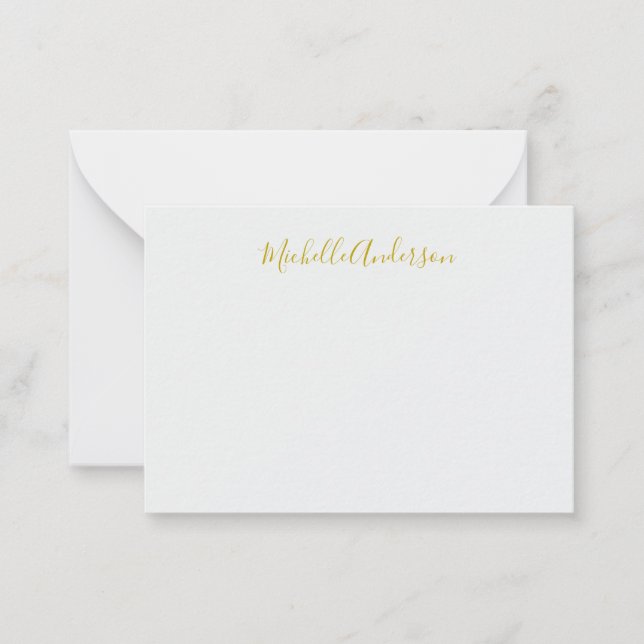 Gold Colour Modern Minimalist Handwriting Name Card (Front)