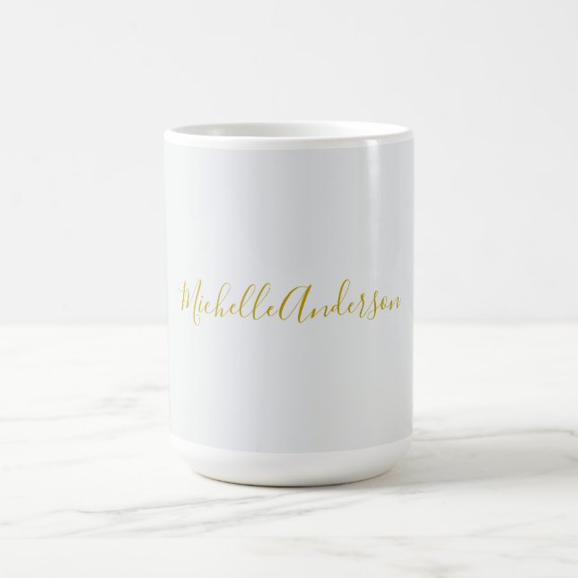 Gold Colour Modern Minimalist Handwriting Name Coffee Mug (Center)