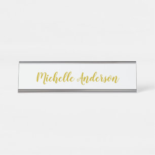 Gold Colour Modern Minimalist Handwriting Name Desk Name Plate