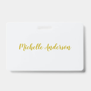 Gold Colour Modern Minimalist Handwriting Name ID Badge