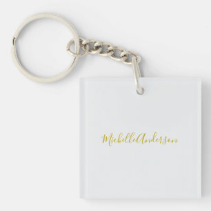 Gold Colour Modern Minimalist Handwriting Name Key Ring
