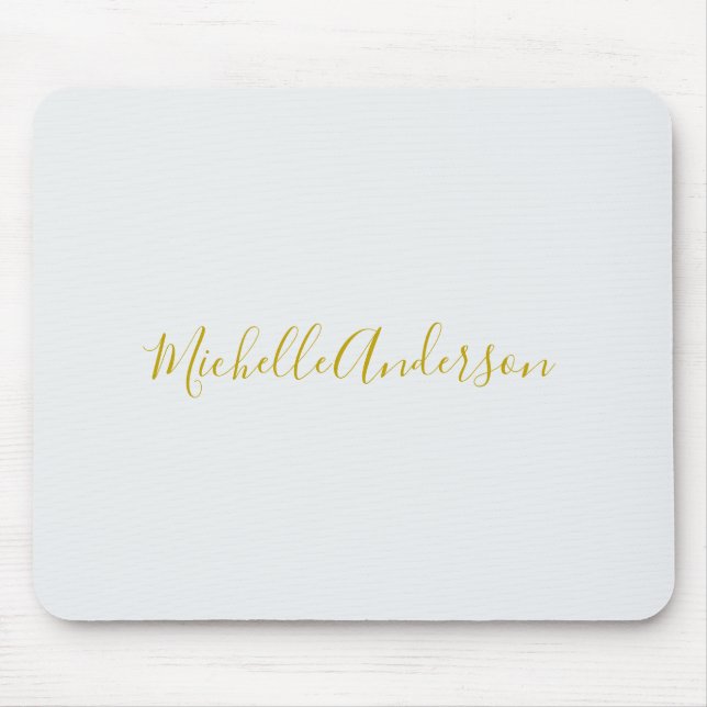 Gold Colour Modern Minimalist Handwriting Name Mouse Mat (Front)