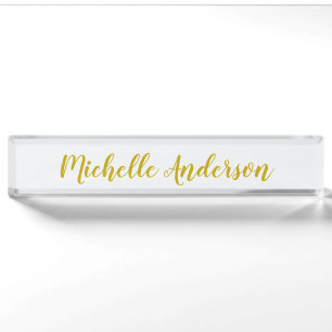 Gold Colour Modern Minimalist Handwriting Name Nameplate
