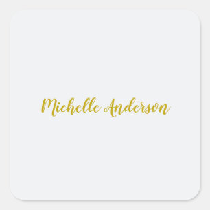 Gold Colour Modern Minimalist Handwriting Name Square Sticker