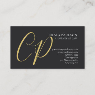 Gold Colour Monogram Attorney Lawyer Minimalist Business Card