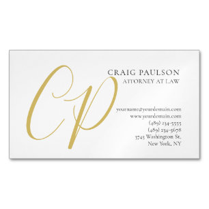 Gold Colour Monogram Attorney Lawyer Minimalist Magnetic Business Card