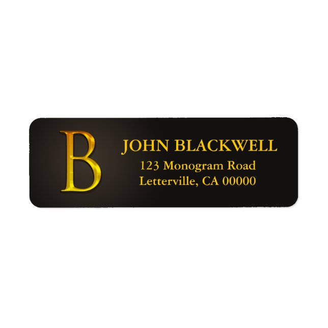 Gold Colour Monogram B Return Address Labels (Front)