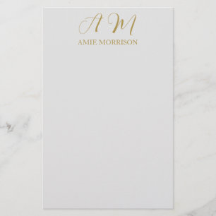 Gold Colour Monogram Initial Name Calligraphy Stationery