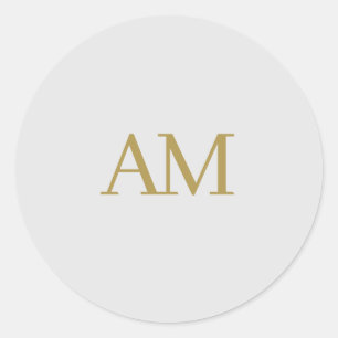 Gold Colour Monogram Initials Calligraphy Pro Classic Round Sticker